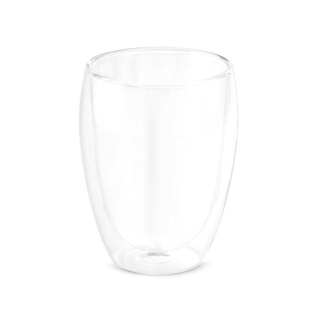 Copo em vidro borossilicato com parede dupla, isolada a ar (350 ml) na cor Transparente, personalizado com a logo da empresa
