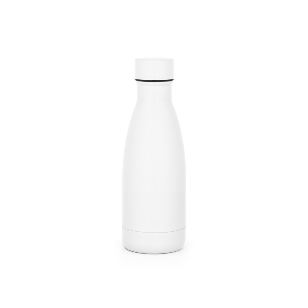 Garrafa térmica 400 ml em aço inox 90% reciclado com acabamento mate personalizada com a logo da empresa, na cor branco