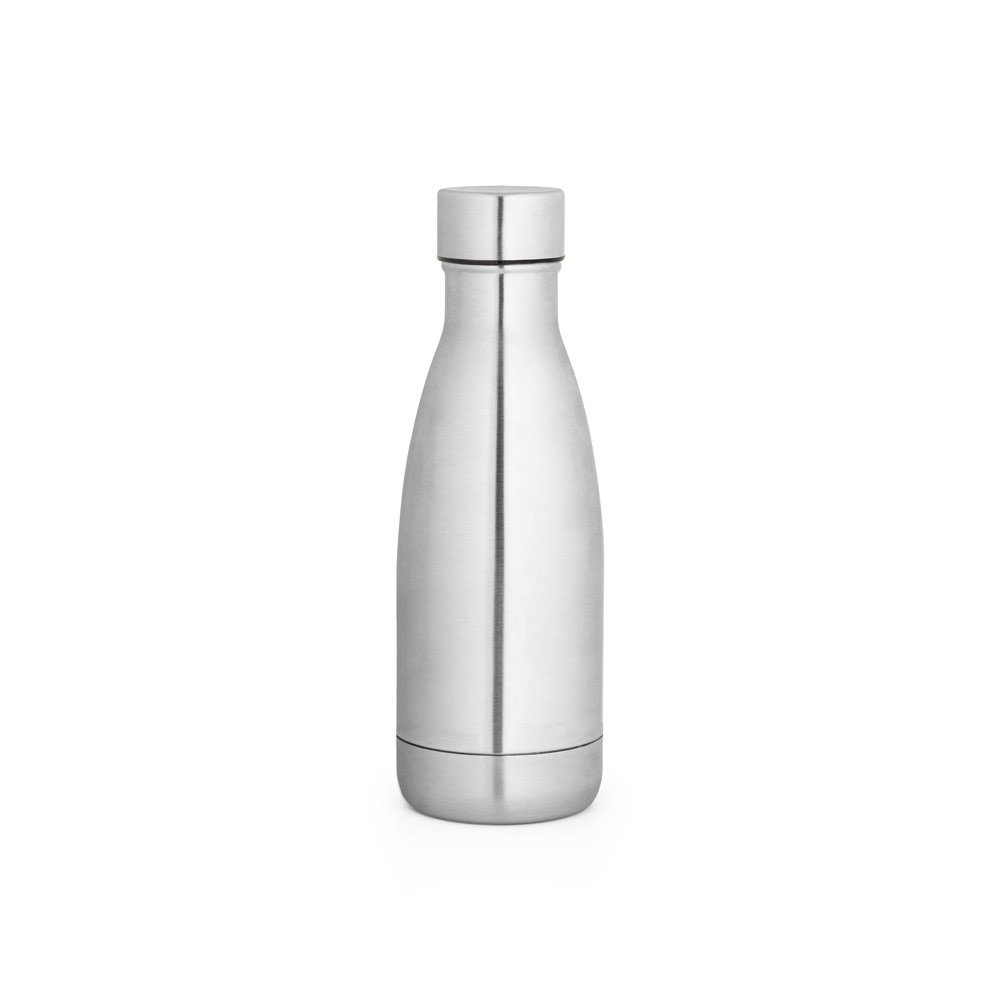Garrafa térmica 400 ml em aço inox 90% reciclado com acabamento mate personalizada com a logo da empresa, na cor cromado satinado