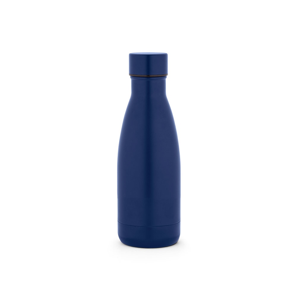 Garrafa térmica 400 ml em aço inox 90% reciclado com acabamento mate personalizada com a logo da empresa, na cor azul marinho