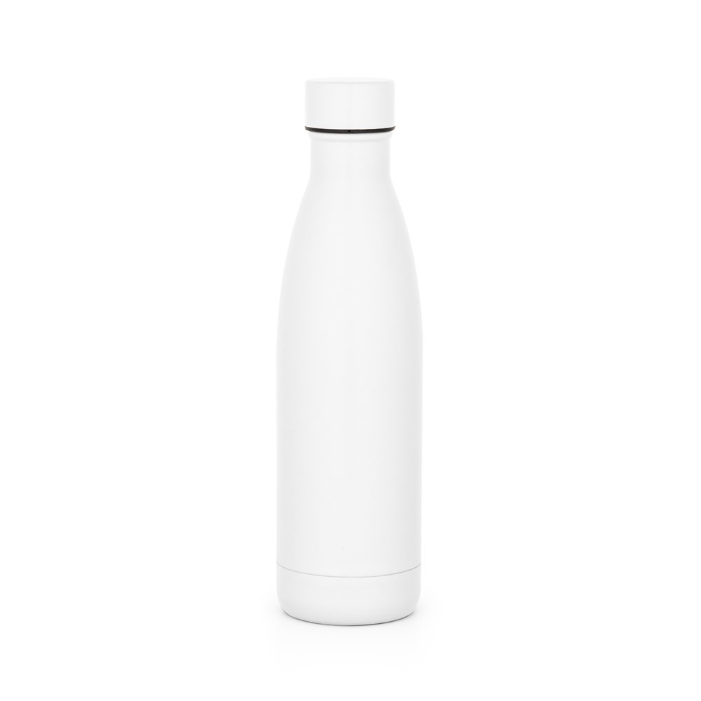 Garrafa térmica 810 ml em aço inox 90% reciclado com acabamento mate personalizada com a logo da empresa, na cor branco