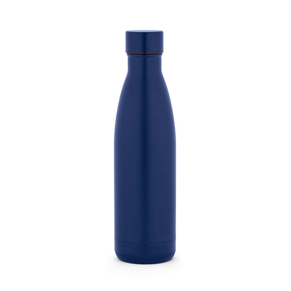 Garrafa térmica 810 ml em aço inox 90% reciclado com acabamento mate personalizada com a logo da empresa, na cor azul marinho