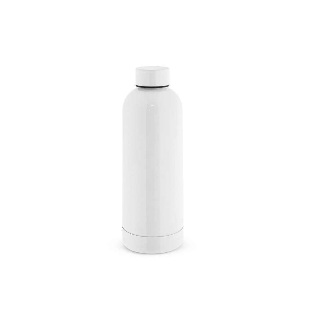 Garrafa térmica 550 ml em aço inox 90% reciclado metalizada na cor Branco, personalizada com a logo da empresa