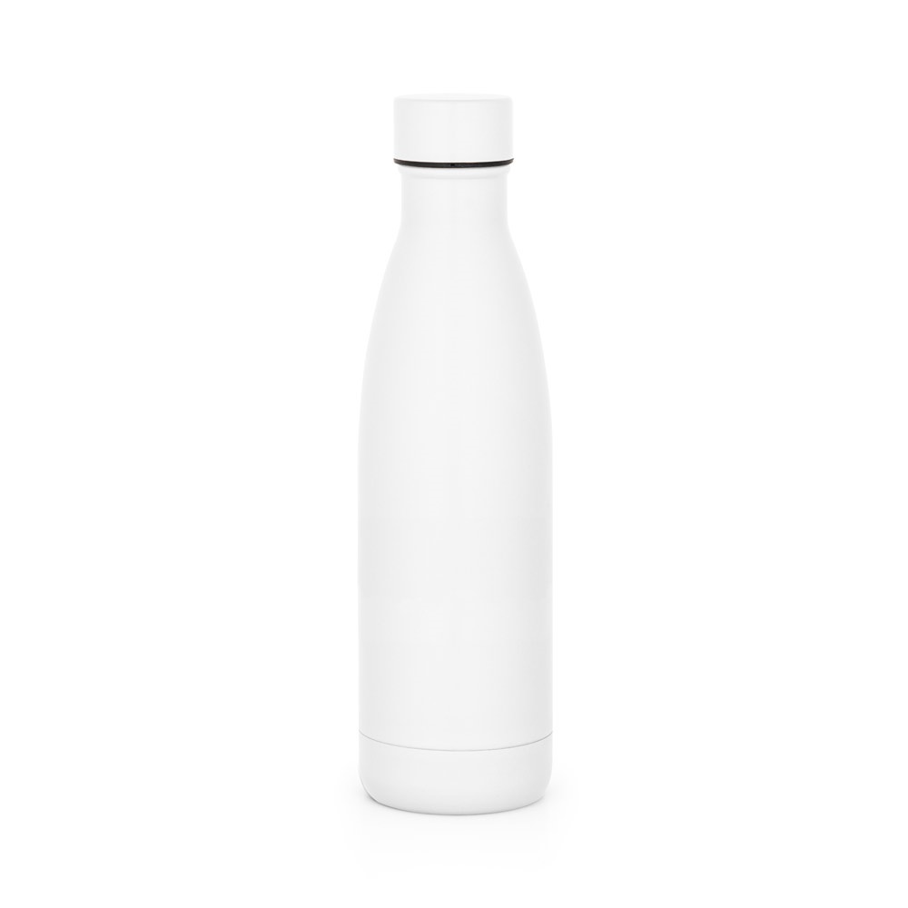 Garrafa térmica 520 ml em aço inox 90% reciclado com acabamento mate personalizada com a logo da empresa, na cor branco