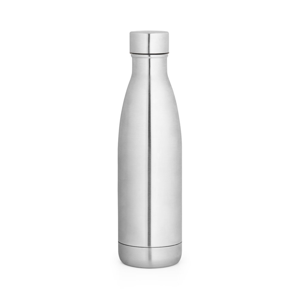 Garrafa térmica 520 ml em aço inox 90% reciclado com acabamento mate personalizada com a logo da empresa, na cor cromado satinado