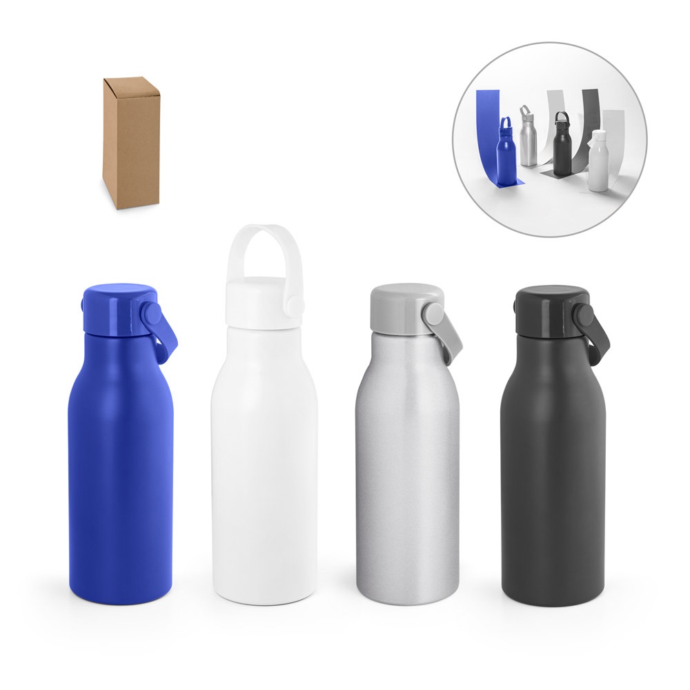 Squeeze 700 ml em alumínio reciclado com acabamento mate personalizado com a logo da empresa