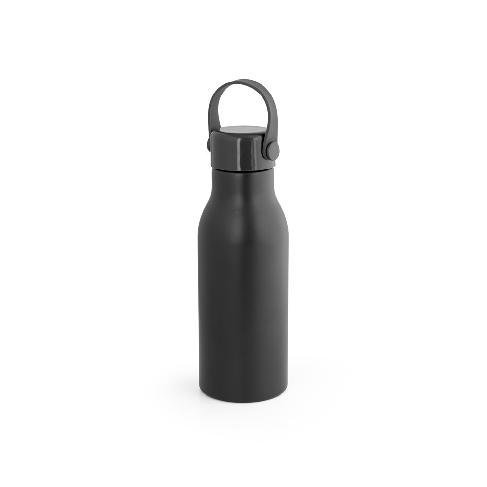 Squeeze 700 ml em alumínio reciclado com acabamento mate na cor Preto, personalizado com a logo da empresa