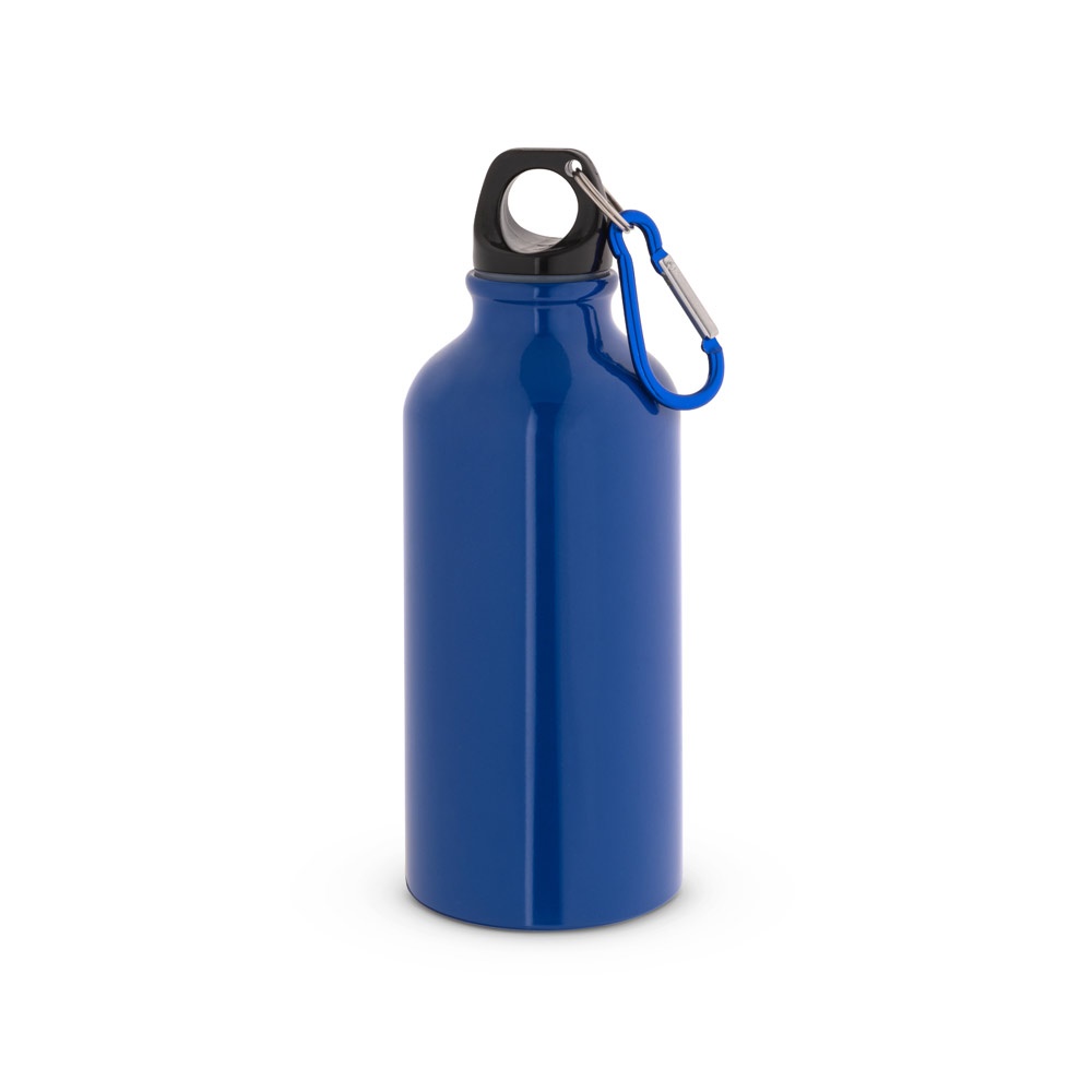 Garrafa esportiva em alumínio com acabamento brilhante (400 ml) personalizada com a logo da empresa, na cor azul