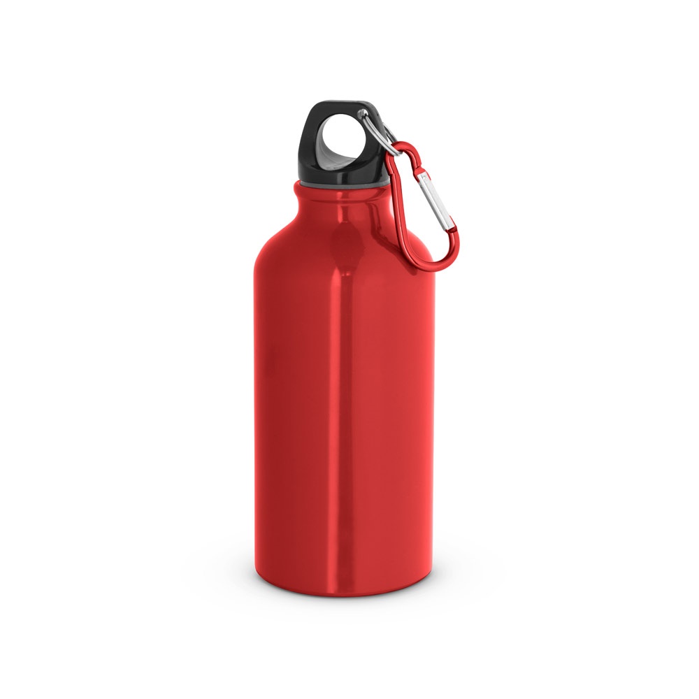 Garrafa esportiva em alumínio com acabamento brilhante (400 ml) personalizada com a logo da empresa, na cor vermelho