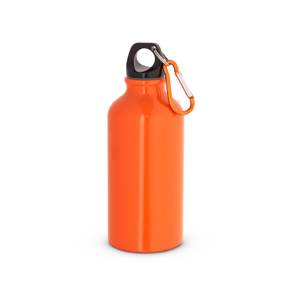 Garrafa esportiva em alumínio com acabamento brilhante (400 ml) personalizada com a logo da empresa, na cor laranja