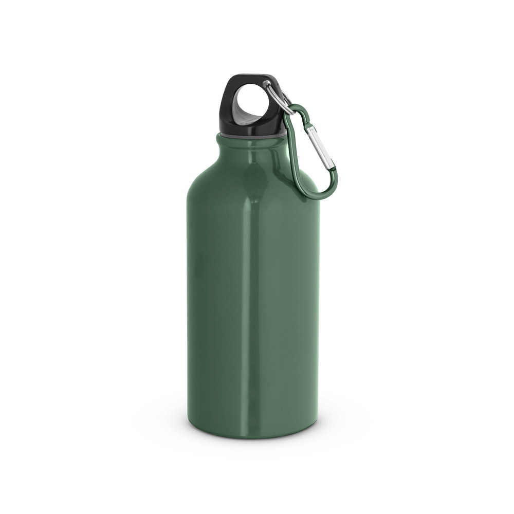 Garrafa esportiva em alumínio com acabamento brilhante (400 ml) personalizada com a logo da empresa, na cor verde tropa