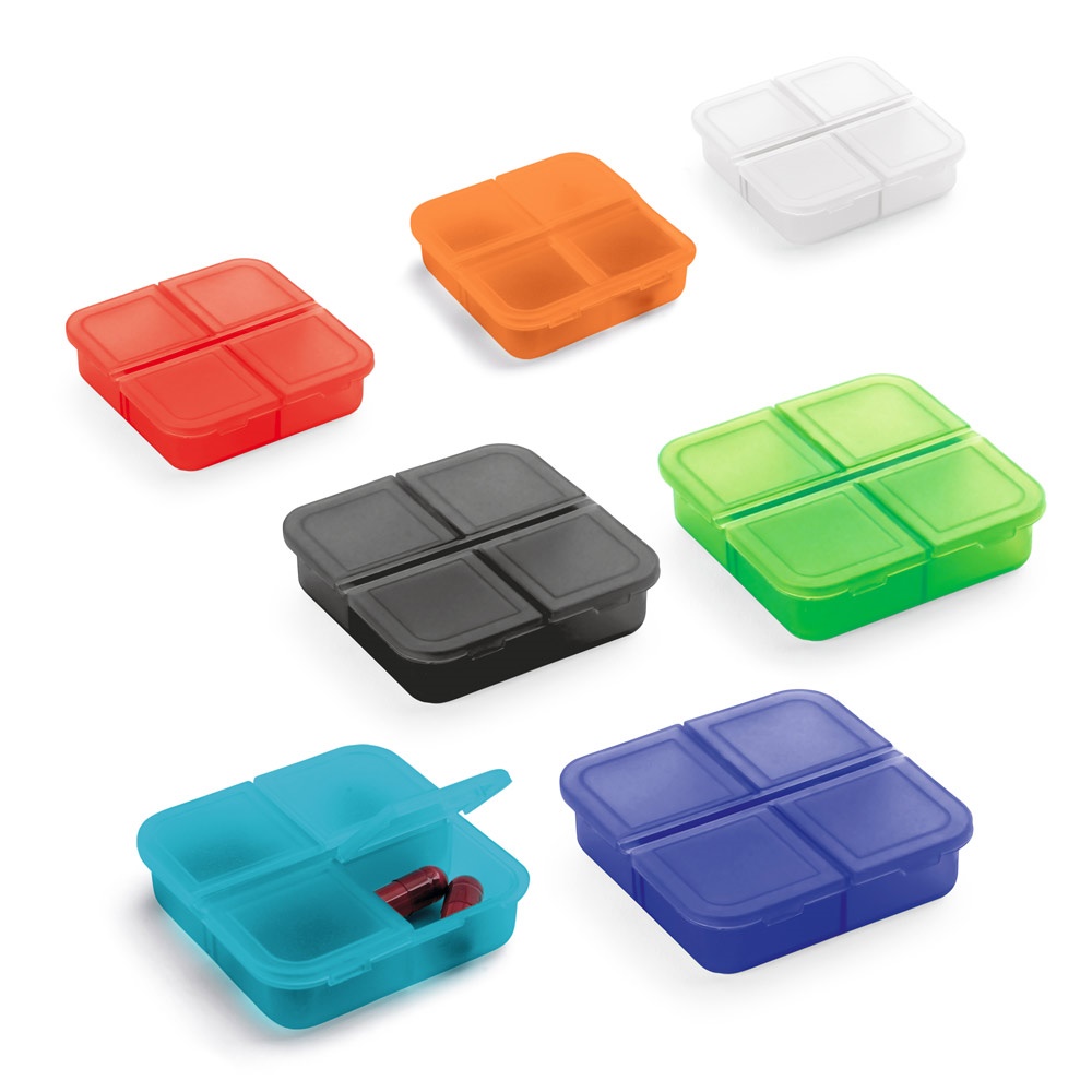 Porta comprimidos de plástico com 4 divisórias personalizado com a logo da empresa