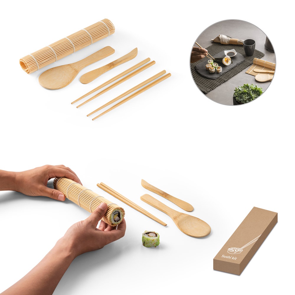 Kit para sushi em bambu personalizado com a logo da empresa