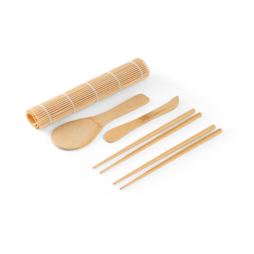 Kit para sushi em bambu na cor Natural, personalizado com a logo da empresa