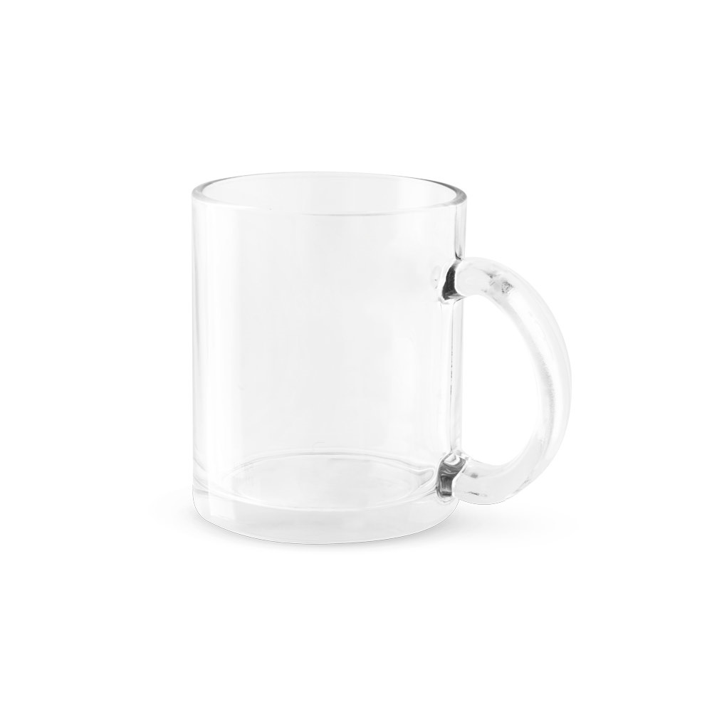 Caneca em vidro para sublimação (350 ml) na cor Transparente, personalizada com a logo da empresa