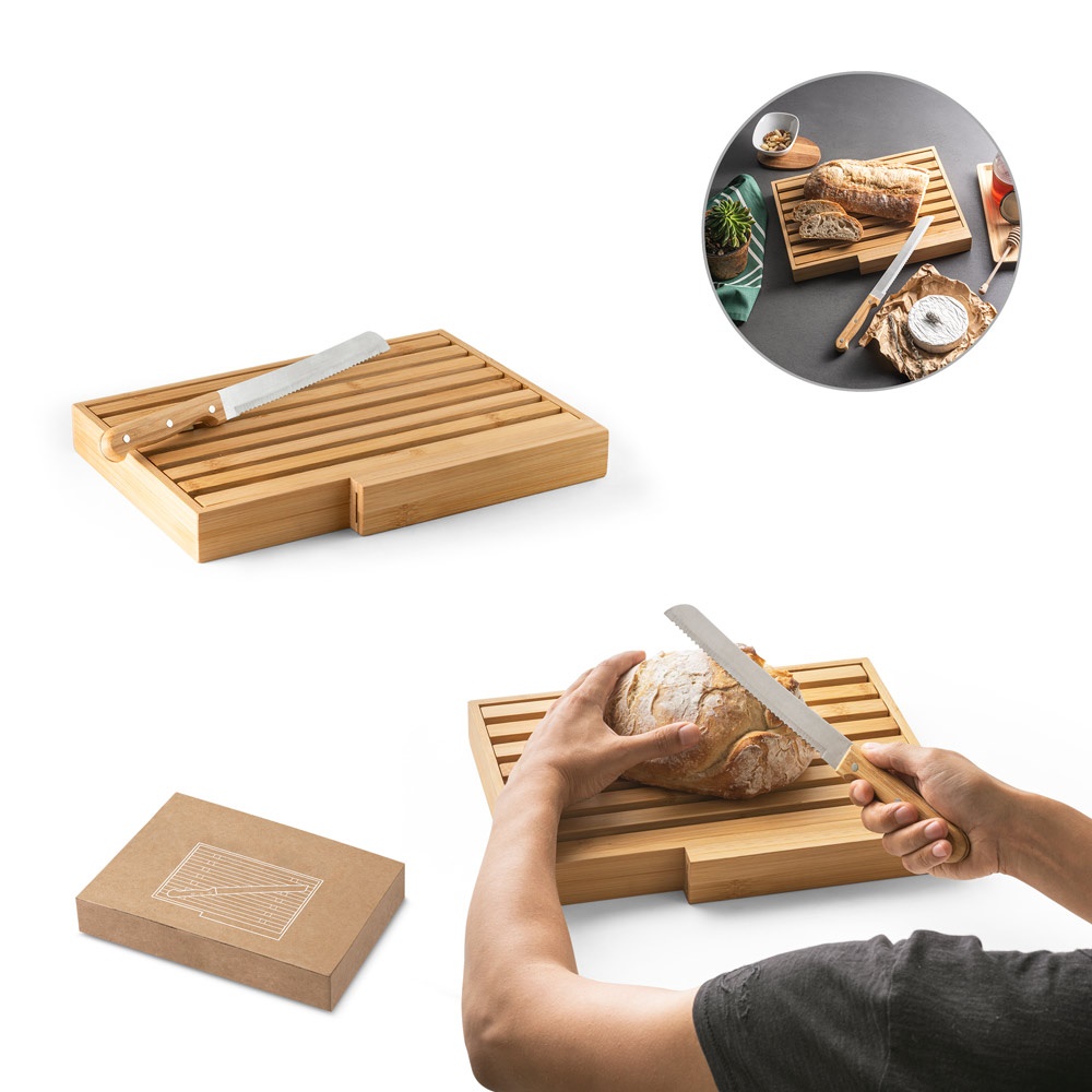 Tábua para pão em bambu com faca em aço inox, foto 1
