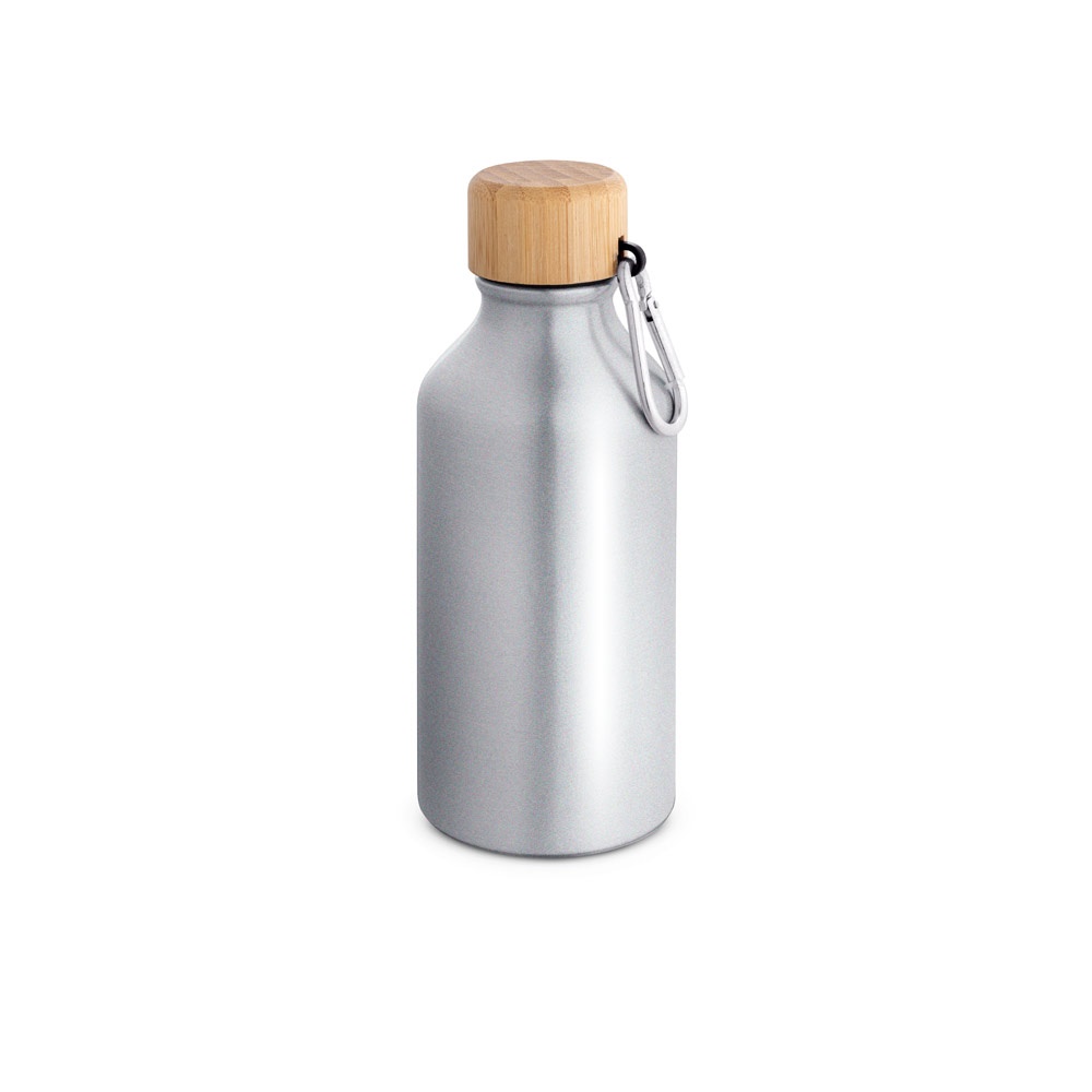 Squeeze em alumínio 100% reciclado com cor sólida brilhante (400 ml) personalizado com a logo da empresa, na cor cromado satinado