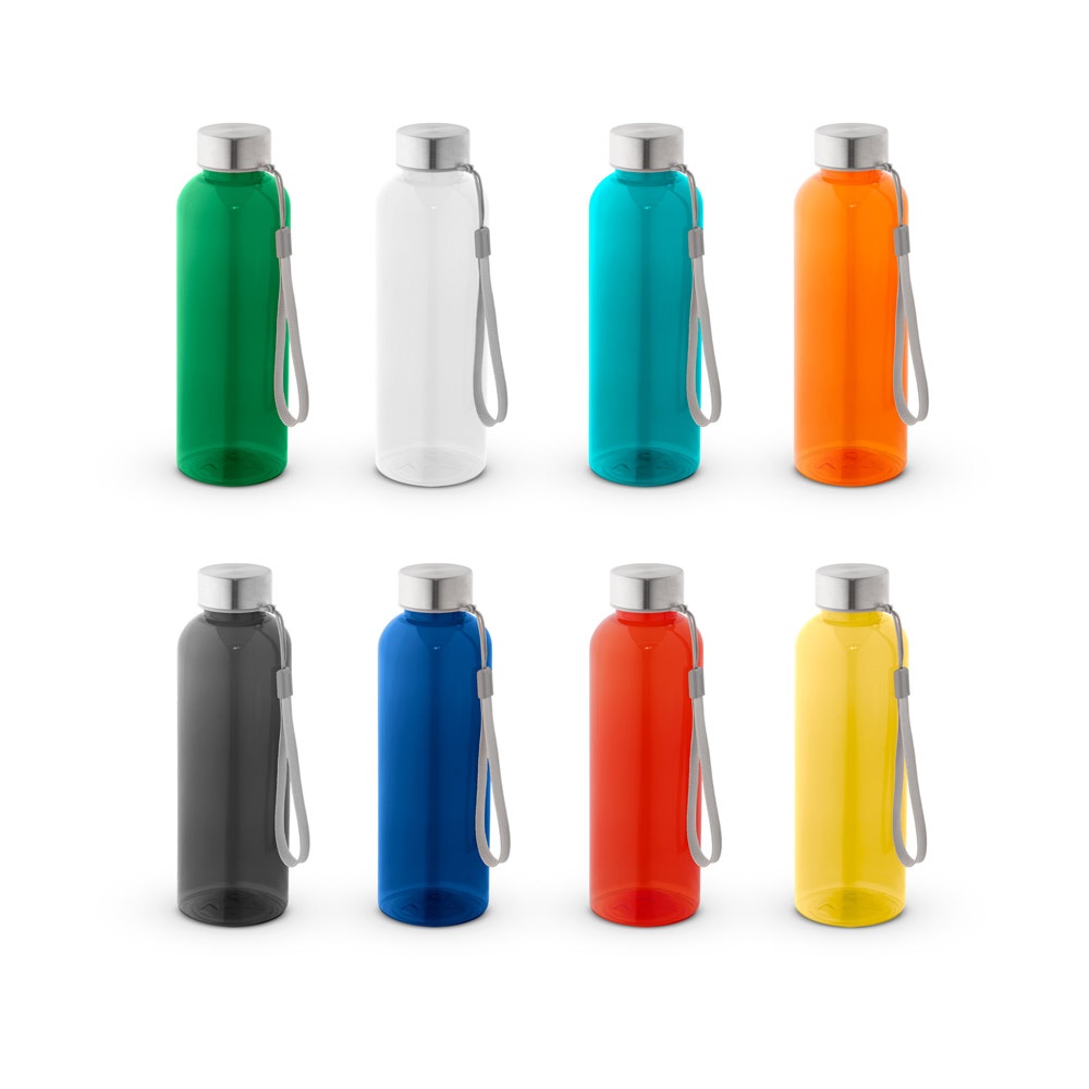 Squeeze em PET 100% reciclado com pega em corda (580 ml) personalizado com a logo da empresa