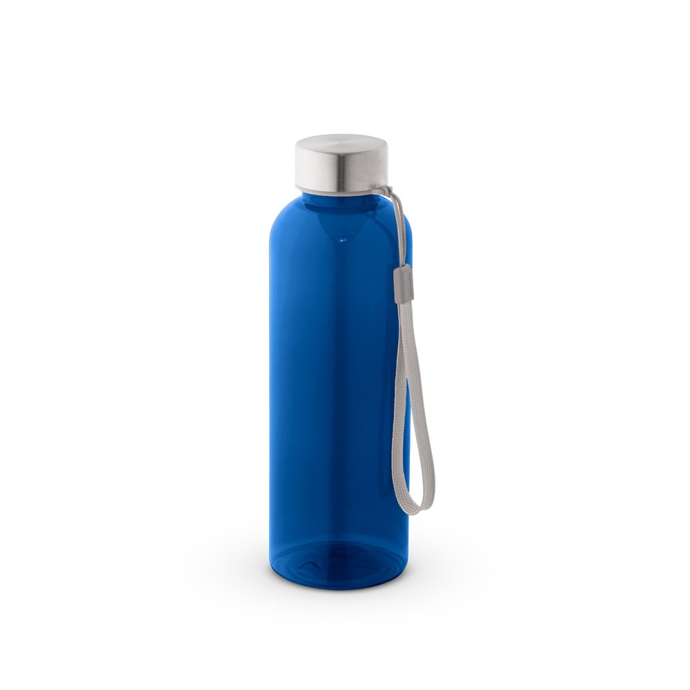 Squeeze em PET 100% reciclado com pega em corda (580 ml) na cor Azul, personalizado com a logo da empresa
