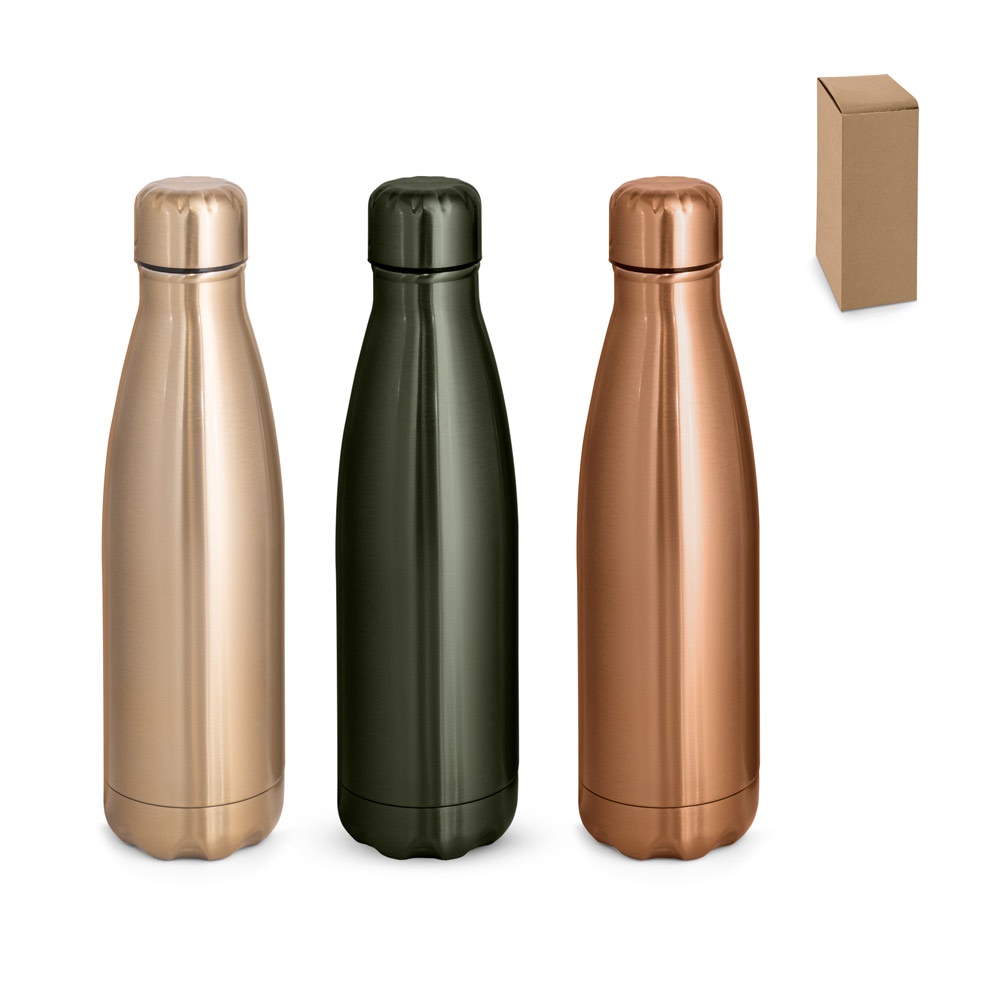Garrafa térmica 510 ml em aço inox com acabamento metalizado personalizada com a logo da empresa