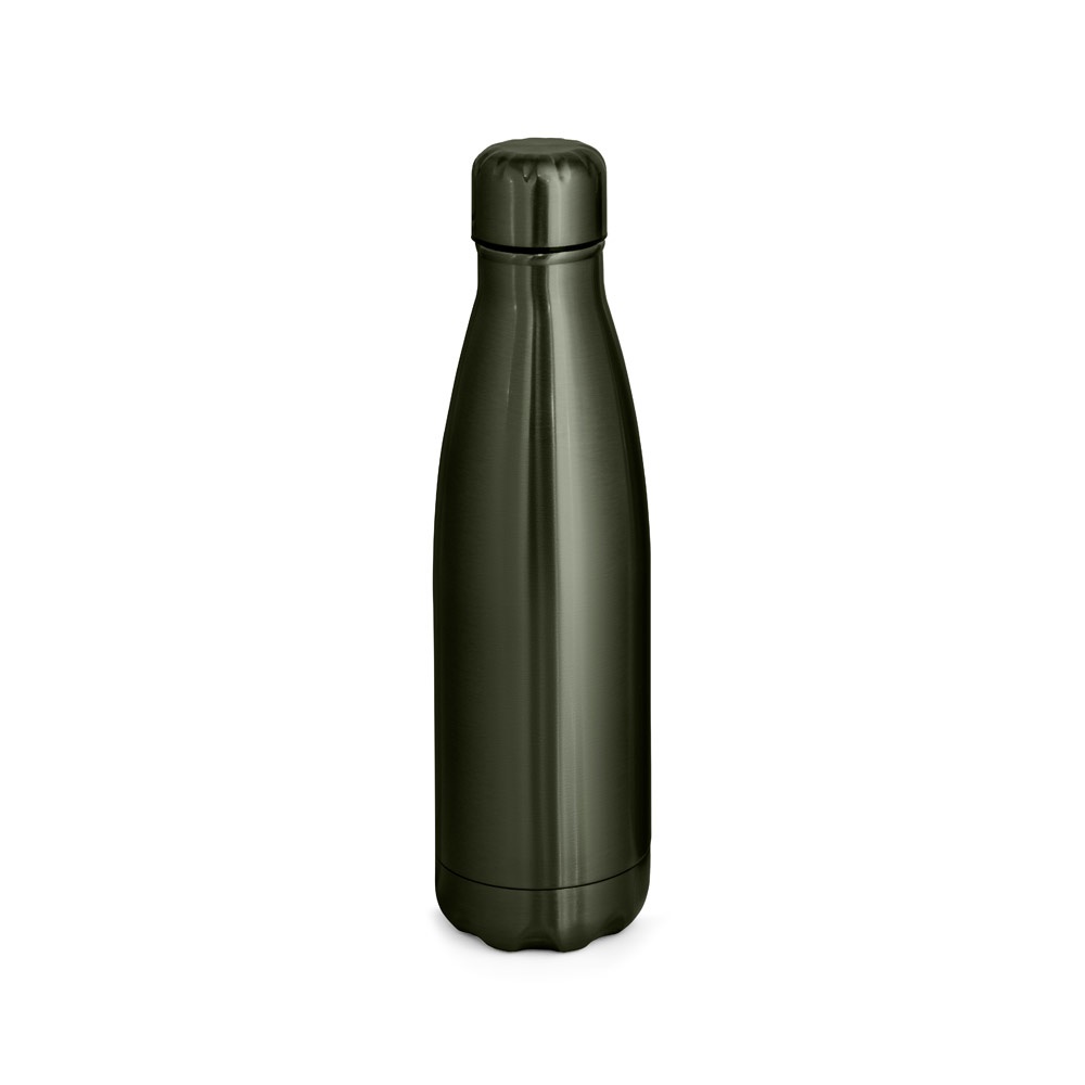 Garrafa térmica 510 ml em aço inox com acabamento metalizado na cor Chumbo, personalizada com a logo da empresa
