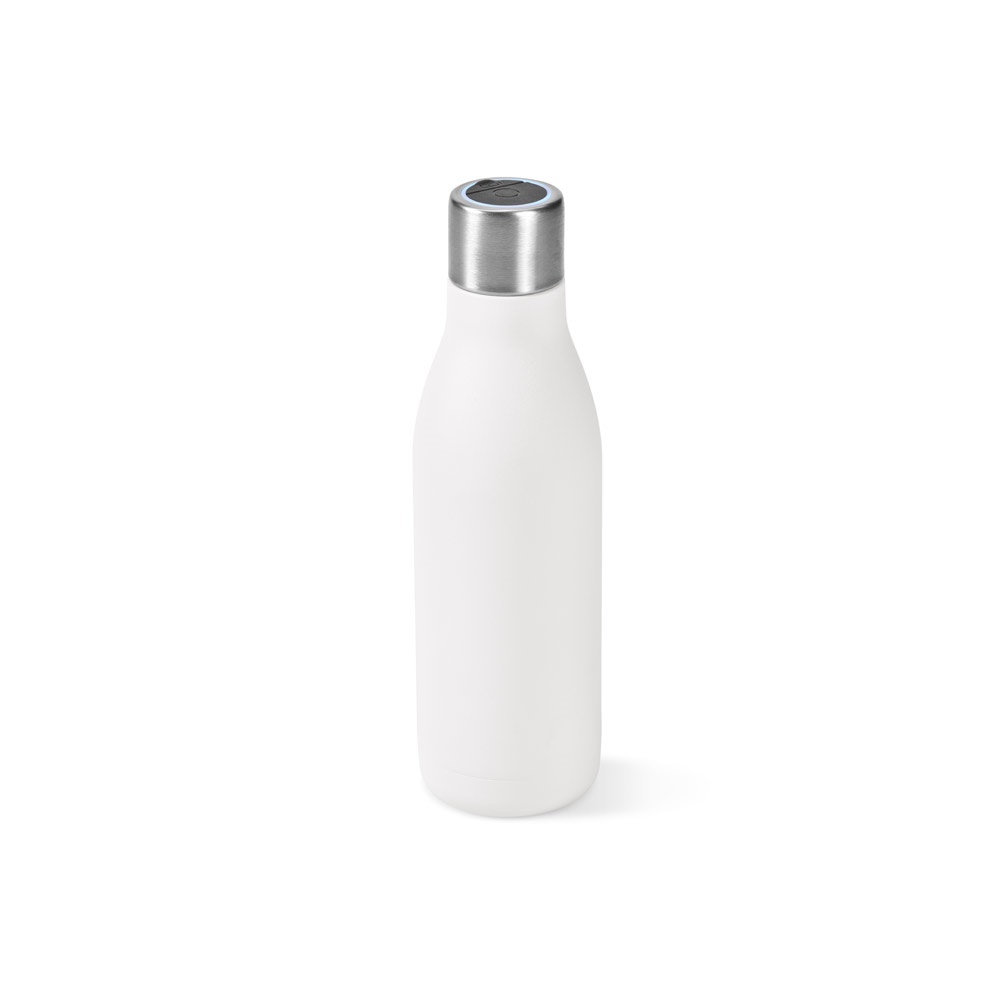 Garrafa térmica 500 ml em aço inox reciclado com sanitização UV personalizada com a logo da empresa, na cor branco