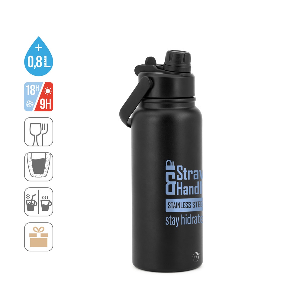 Garrafa em aço inox 90% reciclado, com parede dupla isolada a vácuo (830 ml), foto 1