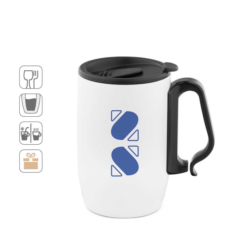 Caneca de viagem térmica em aço inox (400 ml) com mosquetão personalizada com a logo da empresa