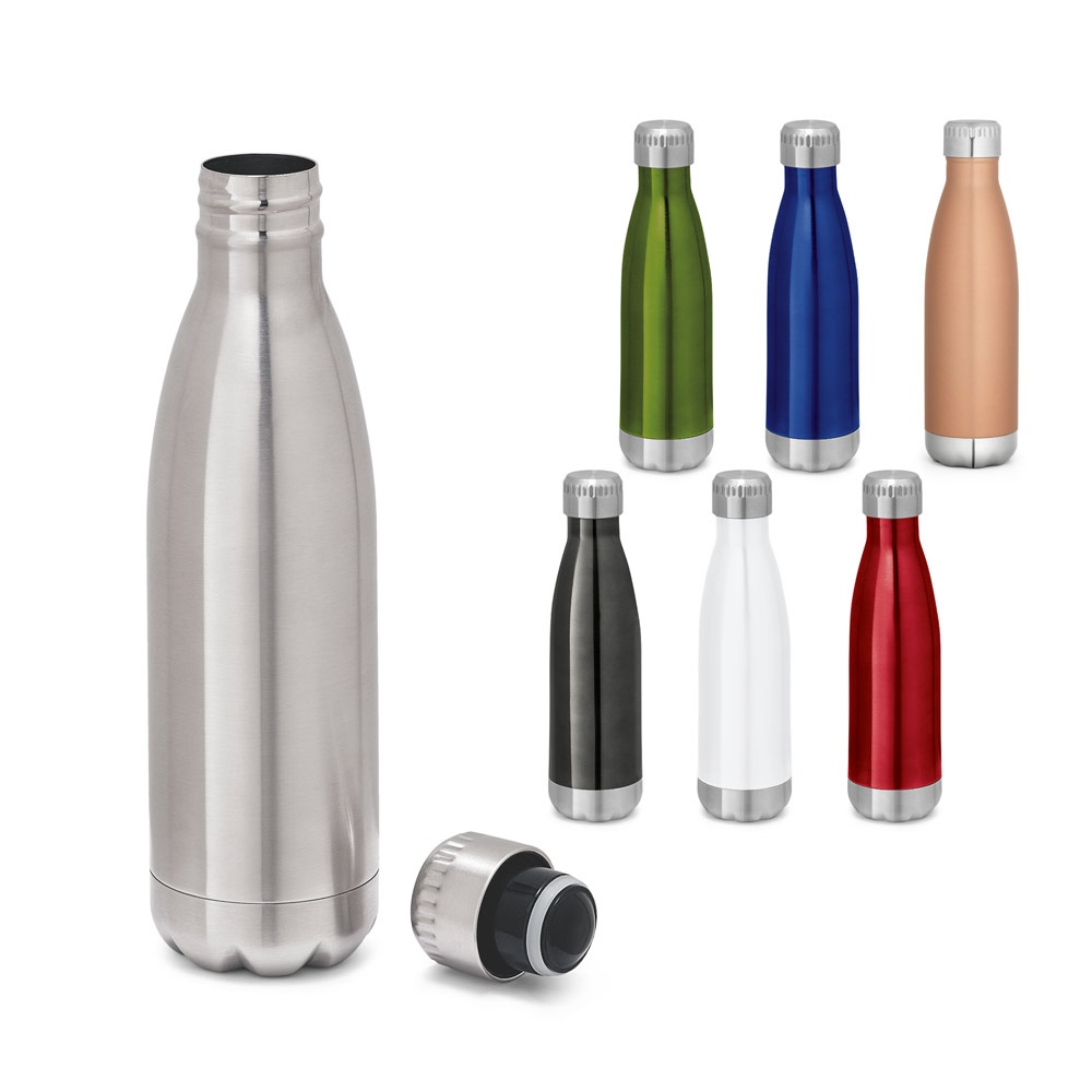 Garrafa térmica em aço inox de parede dupla isolada a vácuo (510 ml) personalizada com a logo da empresa