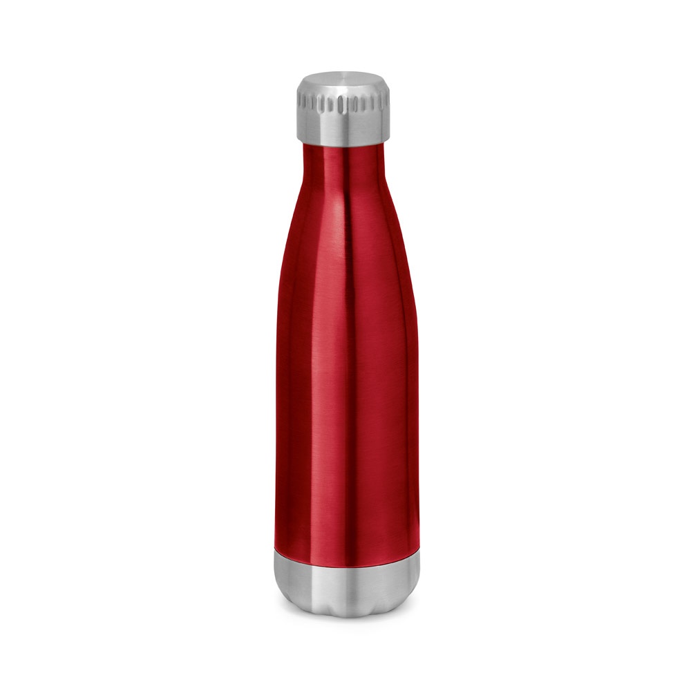 Garrafa térmica em aço inox de parede dupla isolada a vácuo (510 ml) personalizada com a logo da empresa, na cor vermelho