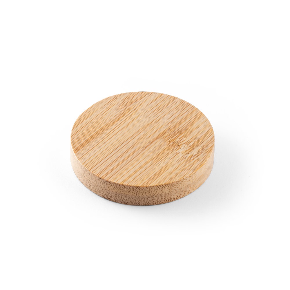 Porta copos em bambu com abridor e imã na cor Natural, personalizado com a logo da empresa