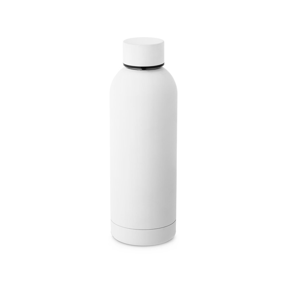 Garrafa térmica 550 ml em aço inox reciclado emborrachada na cor Branco, personalizada com a logo da empresa