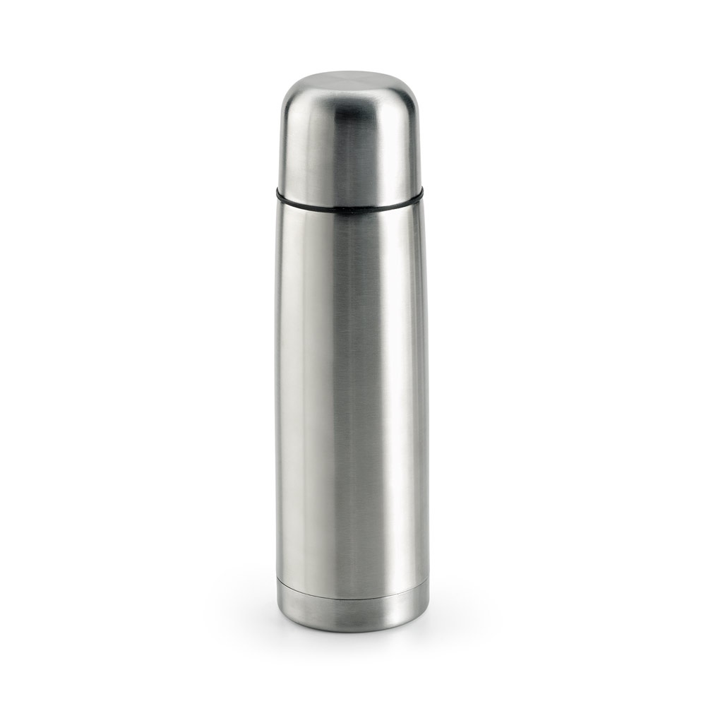 Garrafa térmica em aço inox 500 ml com tampa-copo e botão personalizada com a logo da empresa