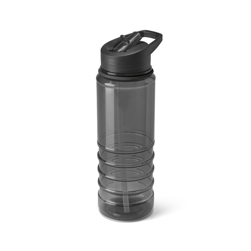 Squeeze em AS e tampa em PP, com bico de canudo flip (650 ml) na cor Preto, personalizado com a logo da empresa