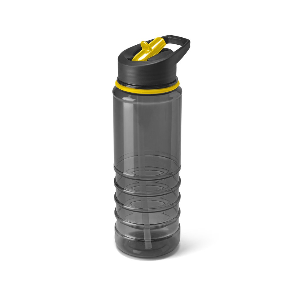 Squeeze em AS e tampa em PP, com bico de canudo flip (650 ml) personalizado com a logo da empresa, na cor amarelo
