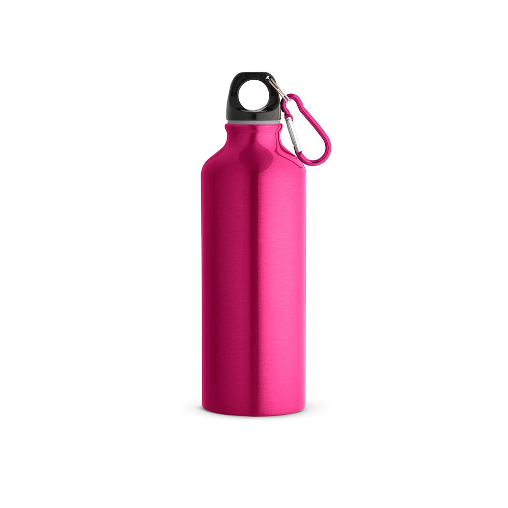 Squeeze em alumínio com mosquetão (530 ml) personalizado com a logo da empresa, na cor rosa