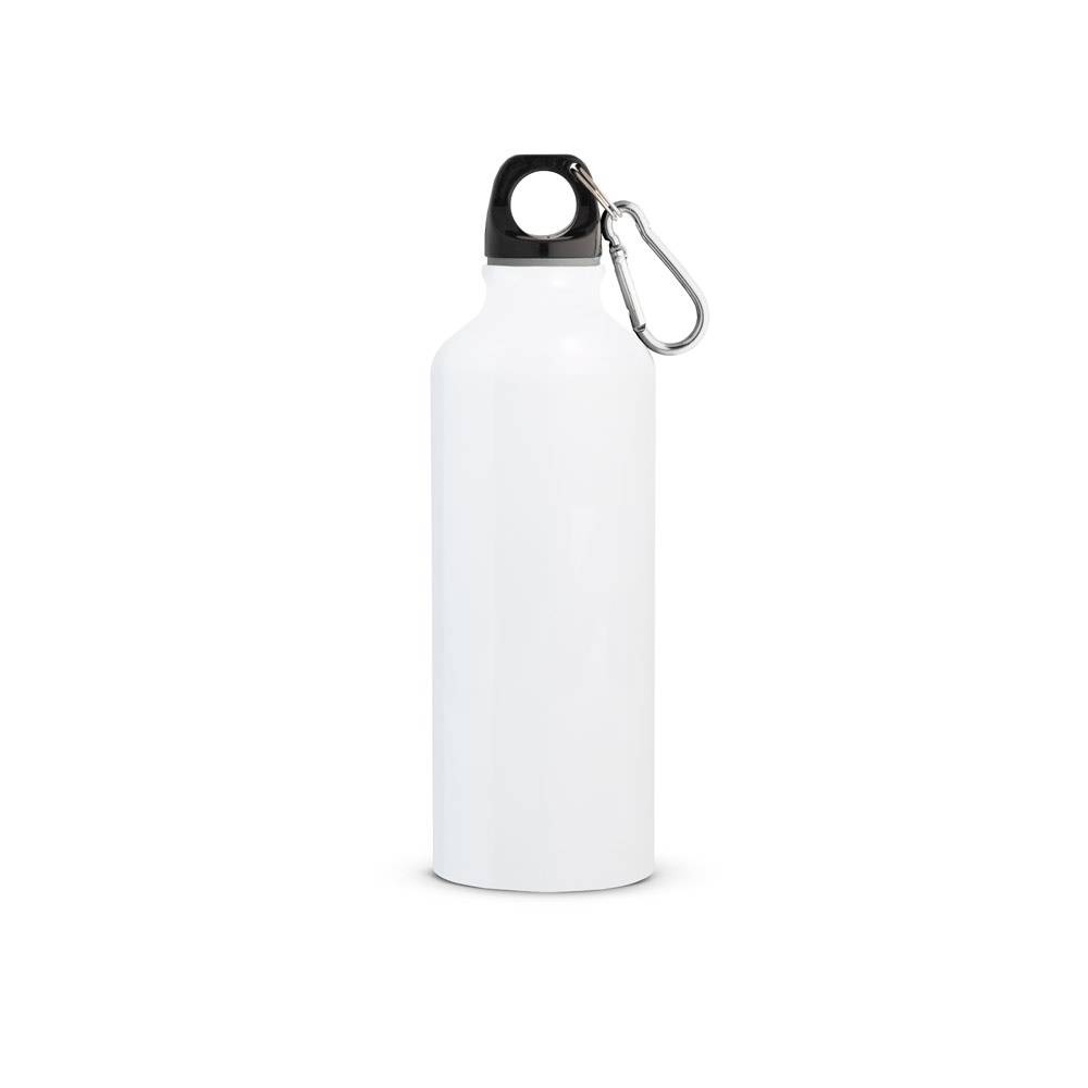 Squeeze em alumínio com mosquetão (530 ml) personalizado com a logo da empresa, na cor branco