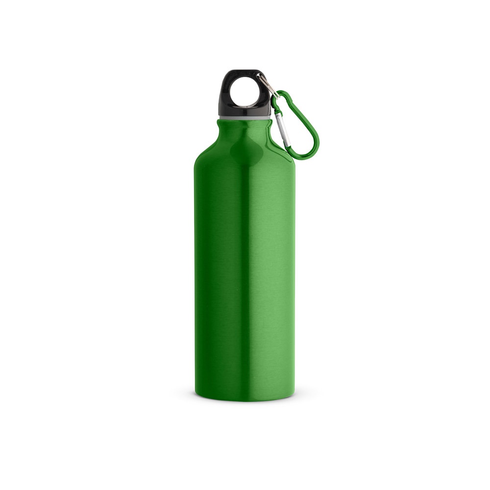 Squeeze em alumínio com mosquetão (530 ml) personalizado com a logo da empresa, na cor verde claro