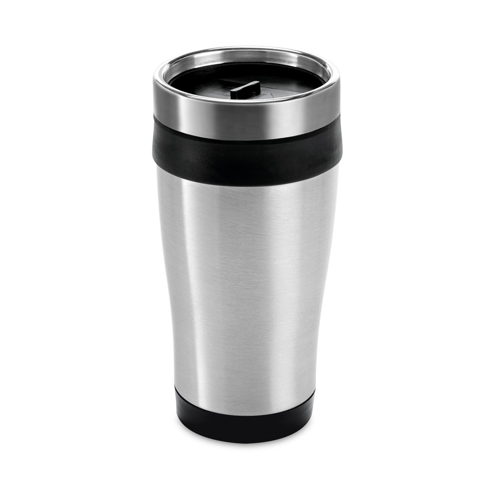 Copo de viagem térmico em aço inox e PP 420 ml com fecho fácil