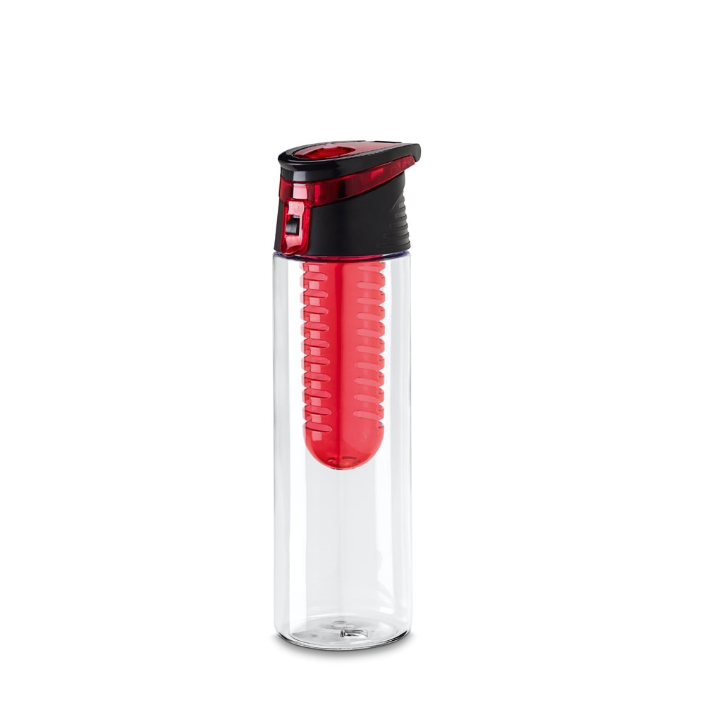 Squeeze em AS com tampa em PP 740 ml e infusor personalizado com a logo da empresa, na cor vermelho
