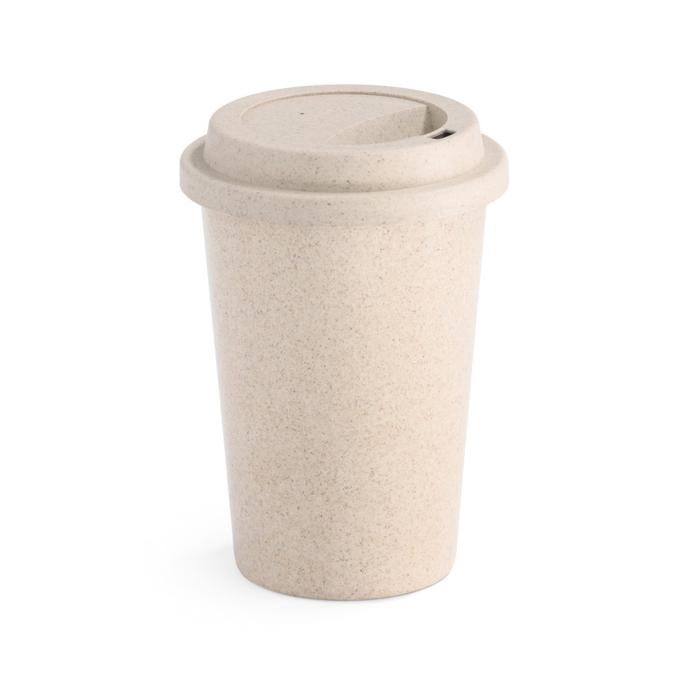 Copo para viagem em fibra de bambu (60%) e PP (40%) (450 ml) na cor Natural claro, personalizado com a logo da empresa