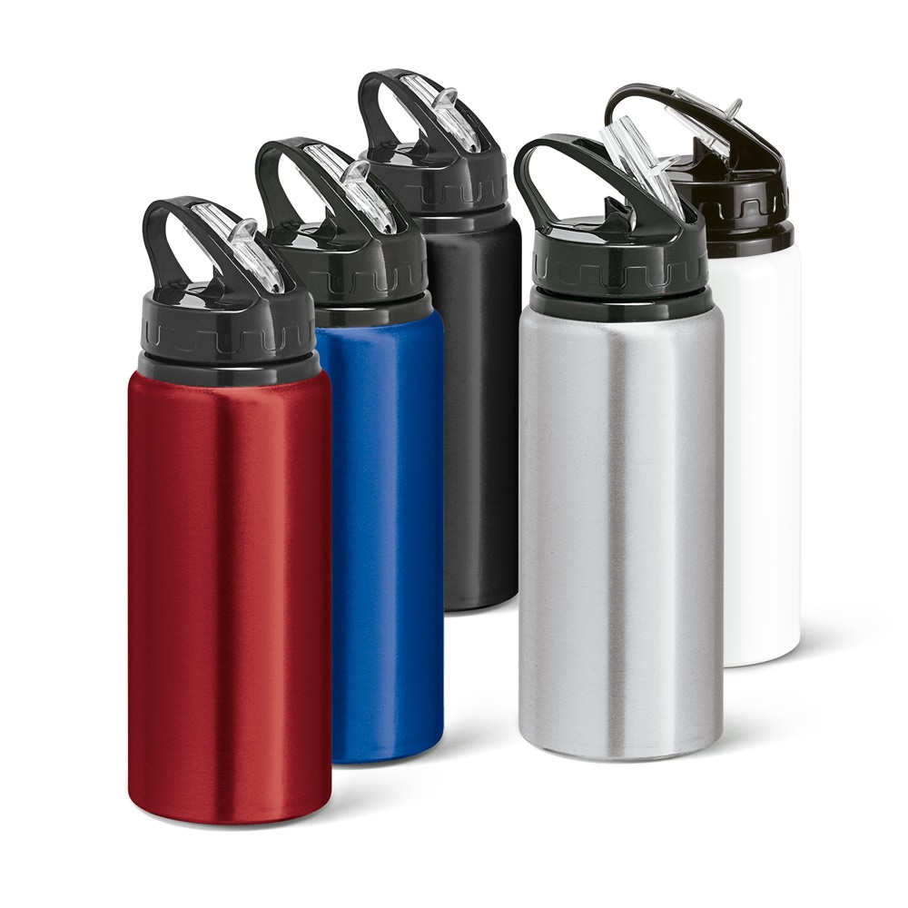 Squeeze em alumínio 670 ml com bico flip e canudo personalizado com a logo da empresa