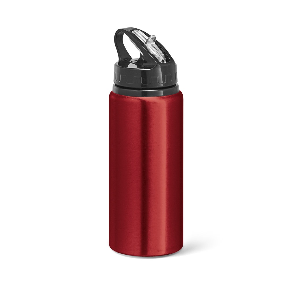 Squeeze em alumínio 670 ml com bico flip e canudo personalizado com a logo da empresa, na cor vermelho