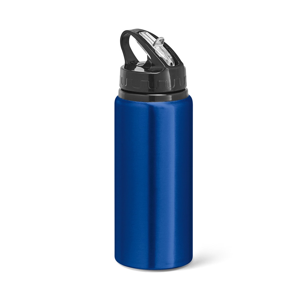 Squeeze em alumínio 670 ml com bico flip e canudo personalizado com a logo da empresa, na cor azul royal