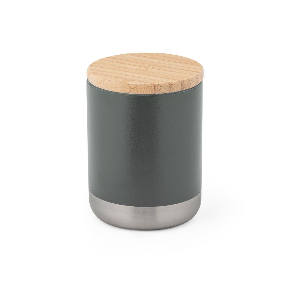 Copo de viagem térmico em aço inox 370 ml com tampa em bambu