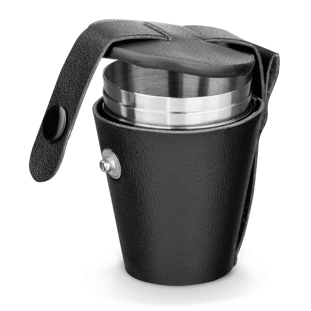 Conjunto de 4 copos em aço inoxidável 25 ml na cor Cromado, personalizado com a logo da empresa