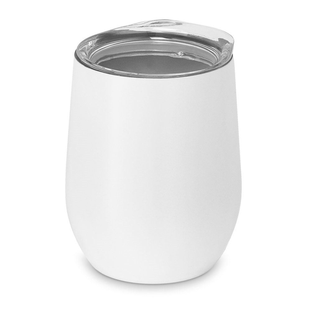 Copo de viagem térmico em aço inox 400 ml com acabamento mate na cor Branco, personalizado com a logo da empresa