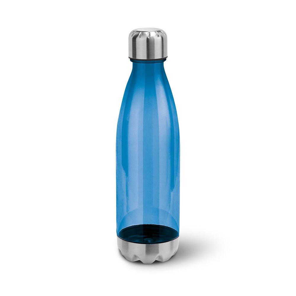 Squeeze em AS, com tampa e base em aço inox (700 ml) personalizado com a logo da empresa, na cor azul