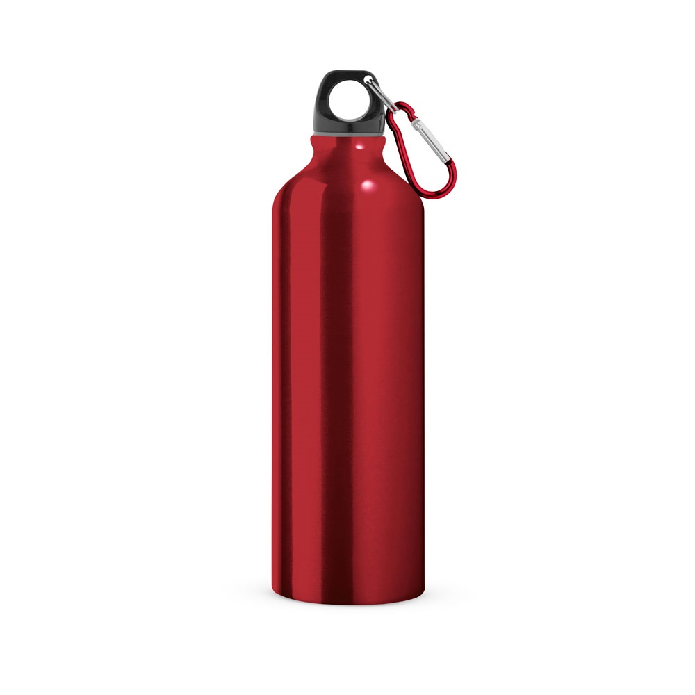 Squeeze em alumínio com mosquetão (800 ml) personalizado com a logo da empresa, na cor vermelho