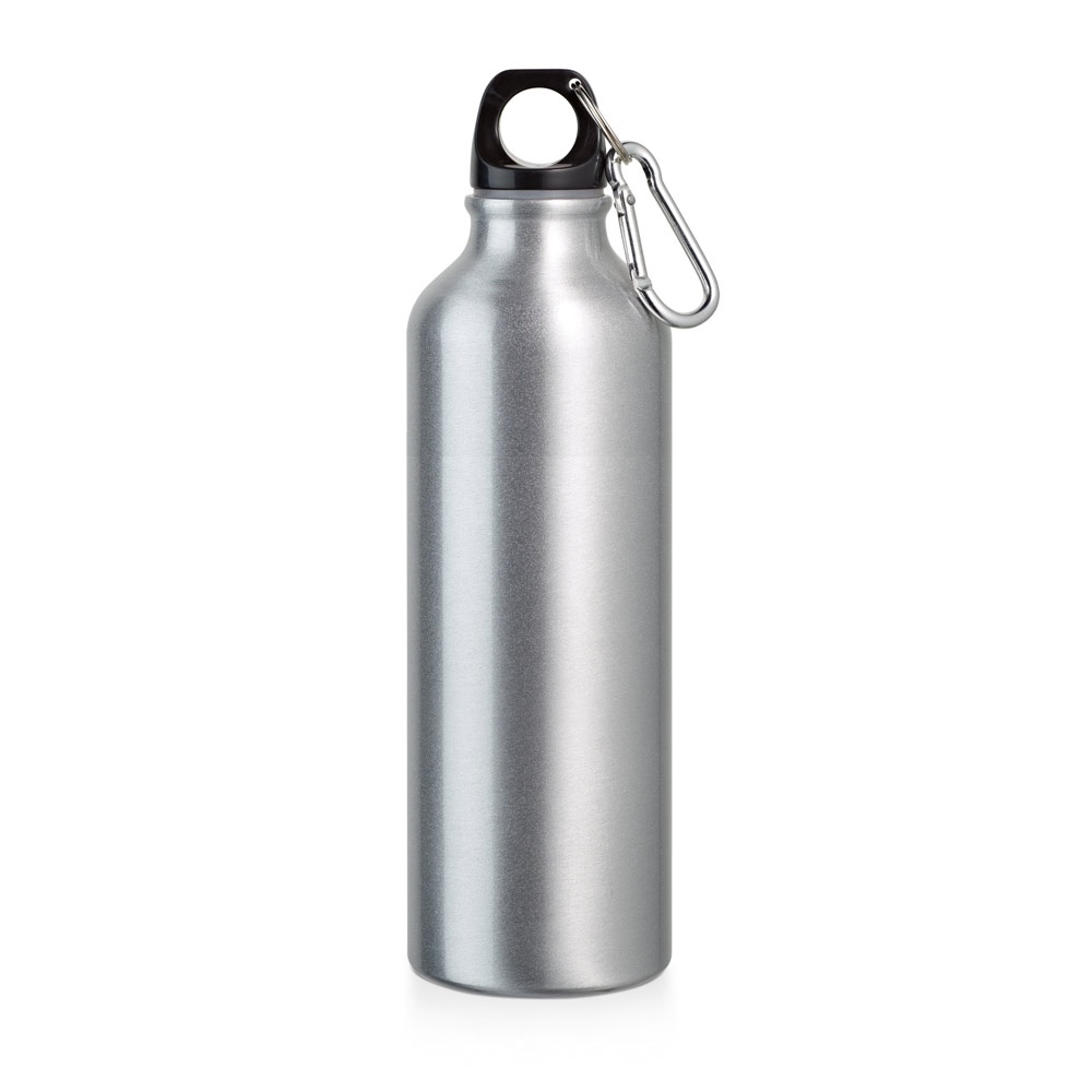 Squeeze em alumínio com mosquetão (800 ml) personalizado com a logo da empresa, na cor cromado satinado